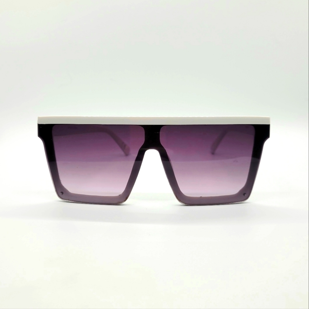 New White Large-Frame Gradient Grey Square Sunglasses Women